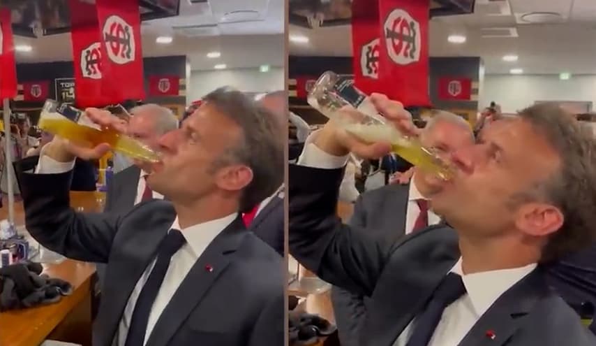 Kështu s’e keni parë asnjëherë: Macron pi një shishe birrë “eks”