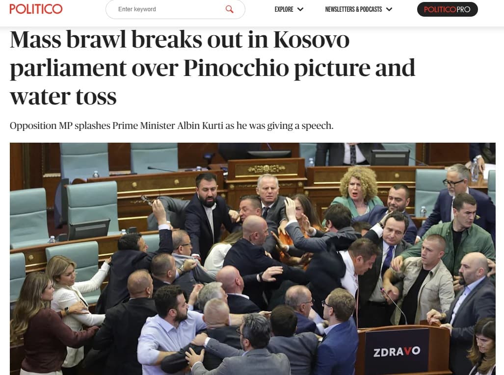 Mediat botërore: Grushte pas “Pinokios” në Parlamentin e Kosovës