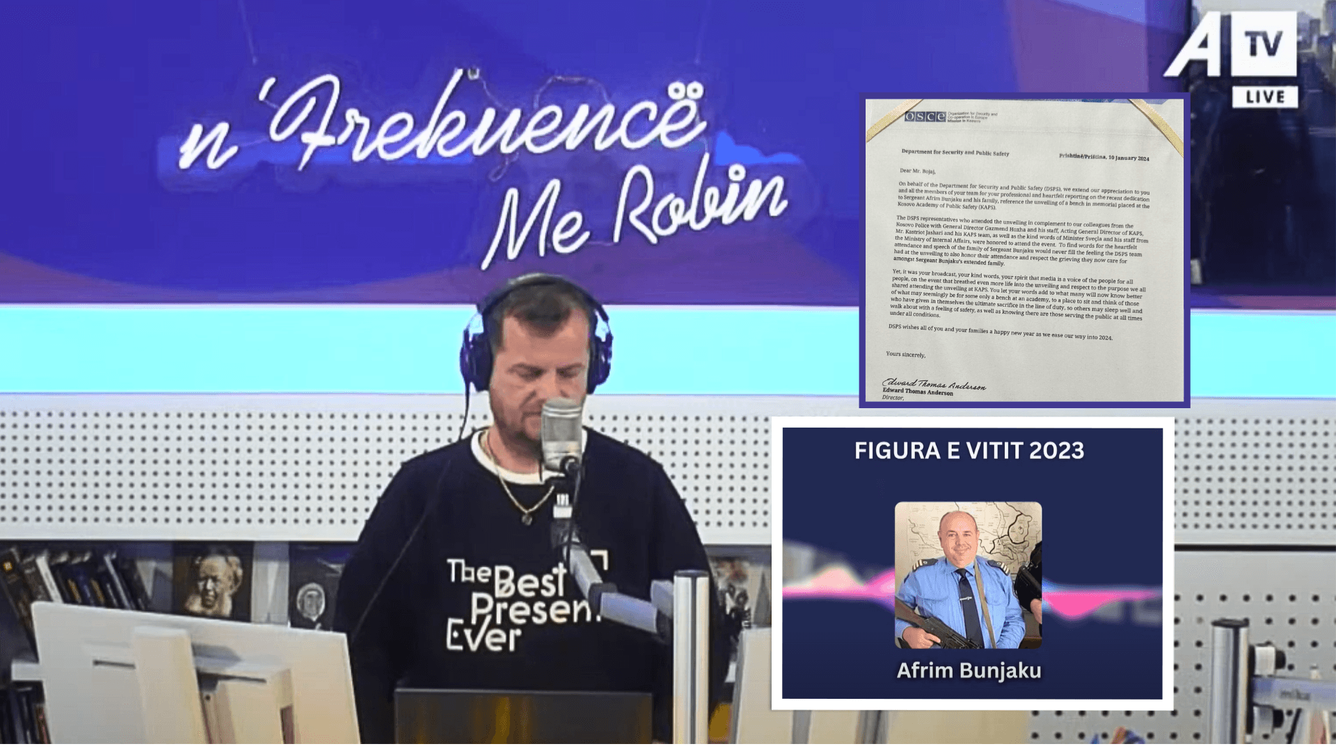 Raportimi dedikuar Heroit Afrim Bunjaku, OSBE-ja ndan mirënjohje për autorin e emisionit “N’frekuencë me Robin”