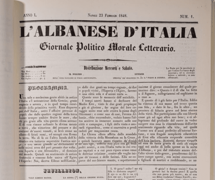 “L’albanese d’Italia”, gazeta e parë shqiptare