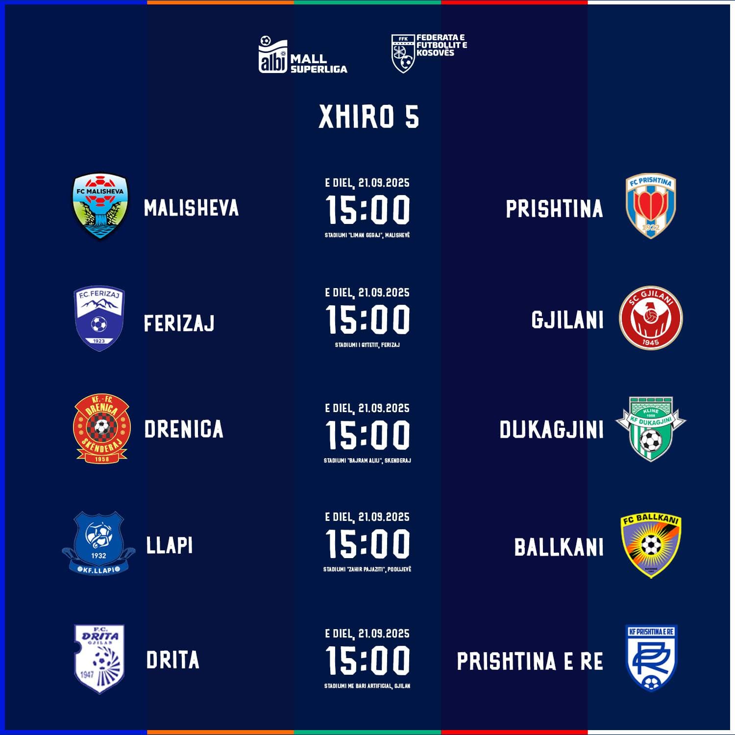 Albi Mall Superliga e Kosovës vazhdon me xhiron e pestë këtë të diel