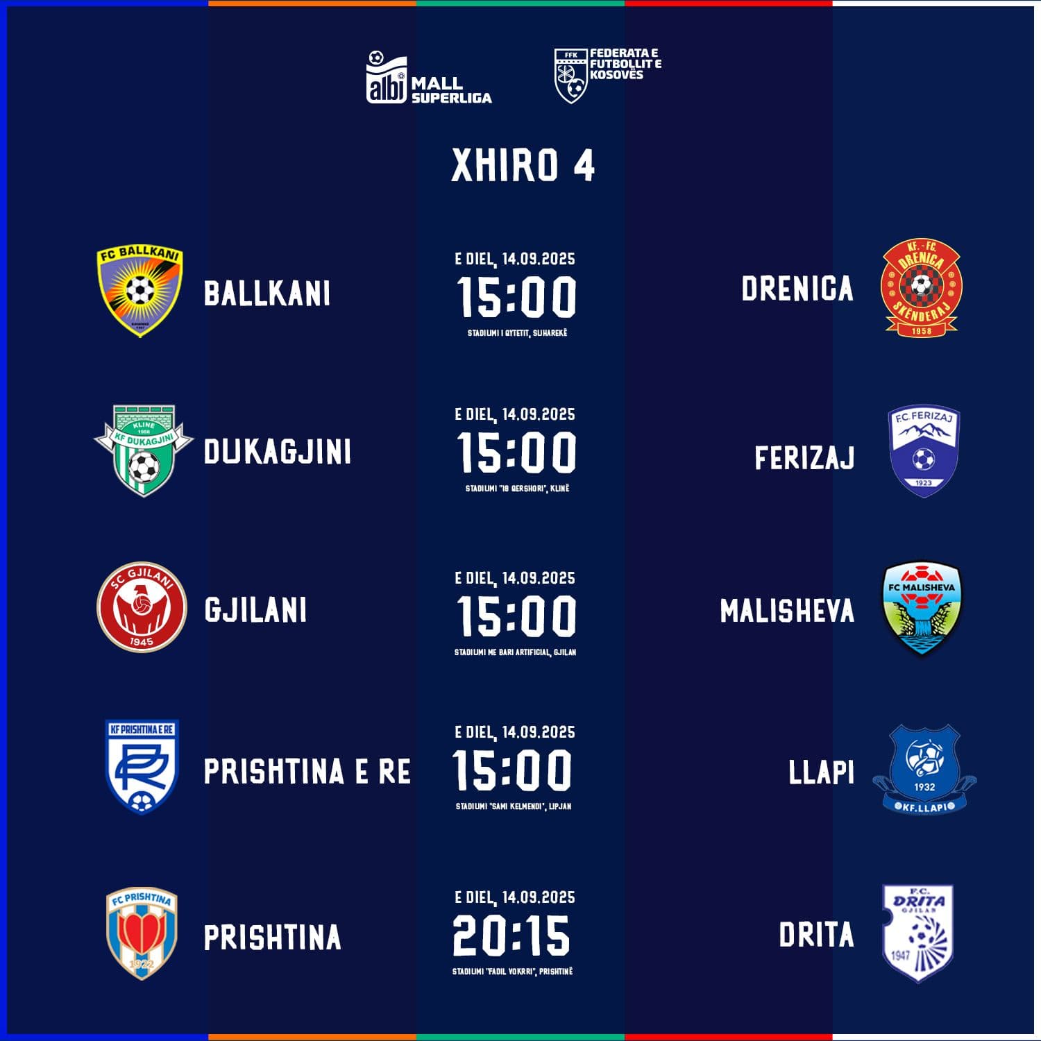Albi Mall Superliga e Kosovës rikthehet me ndeshjet e xhiros së katërt pas pauzës për ndeshjet e Kombëtareve
