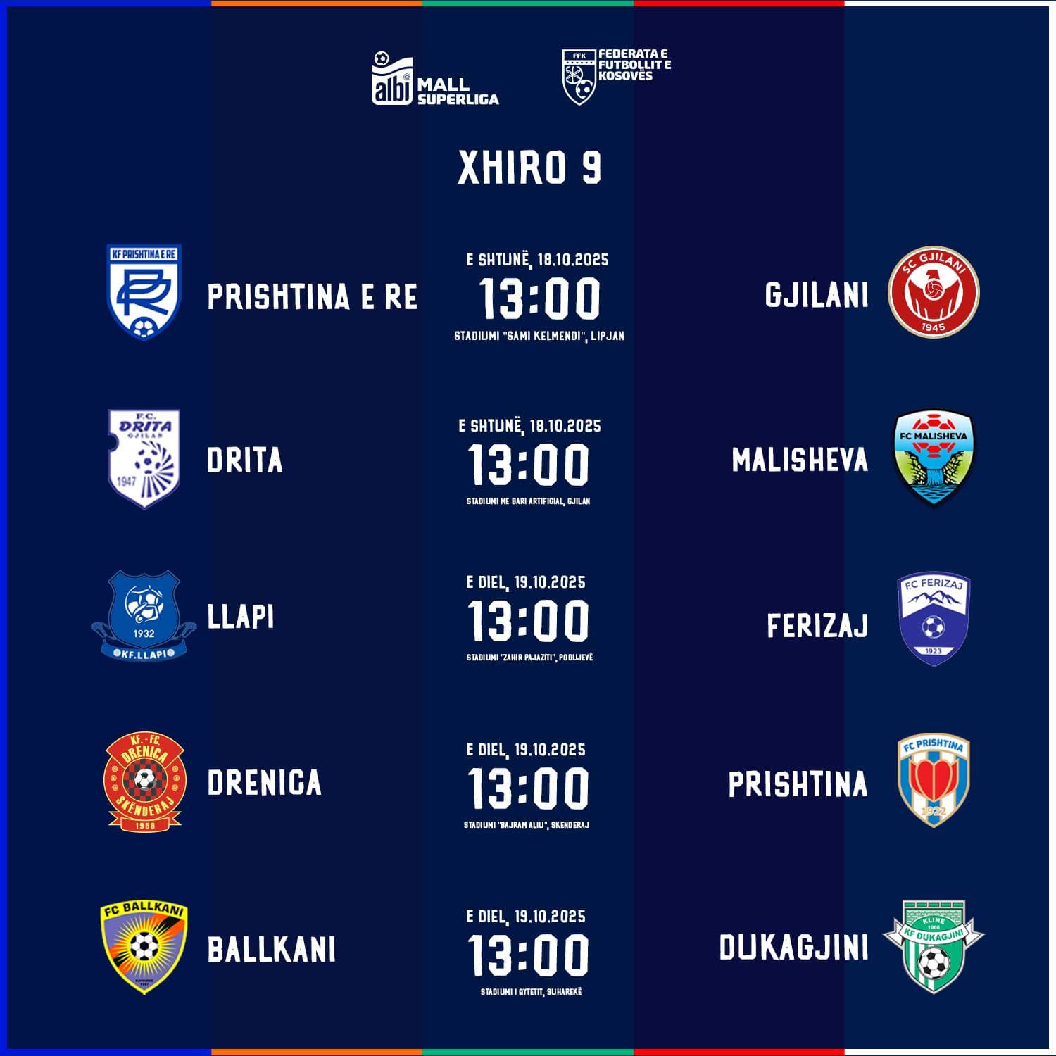 Rikthehet Superliga e Kosovës në futboll – Orari ndeshjeve
