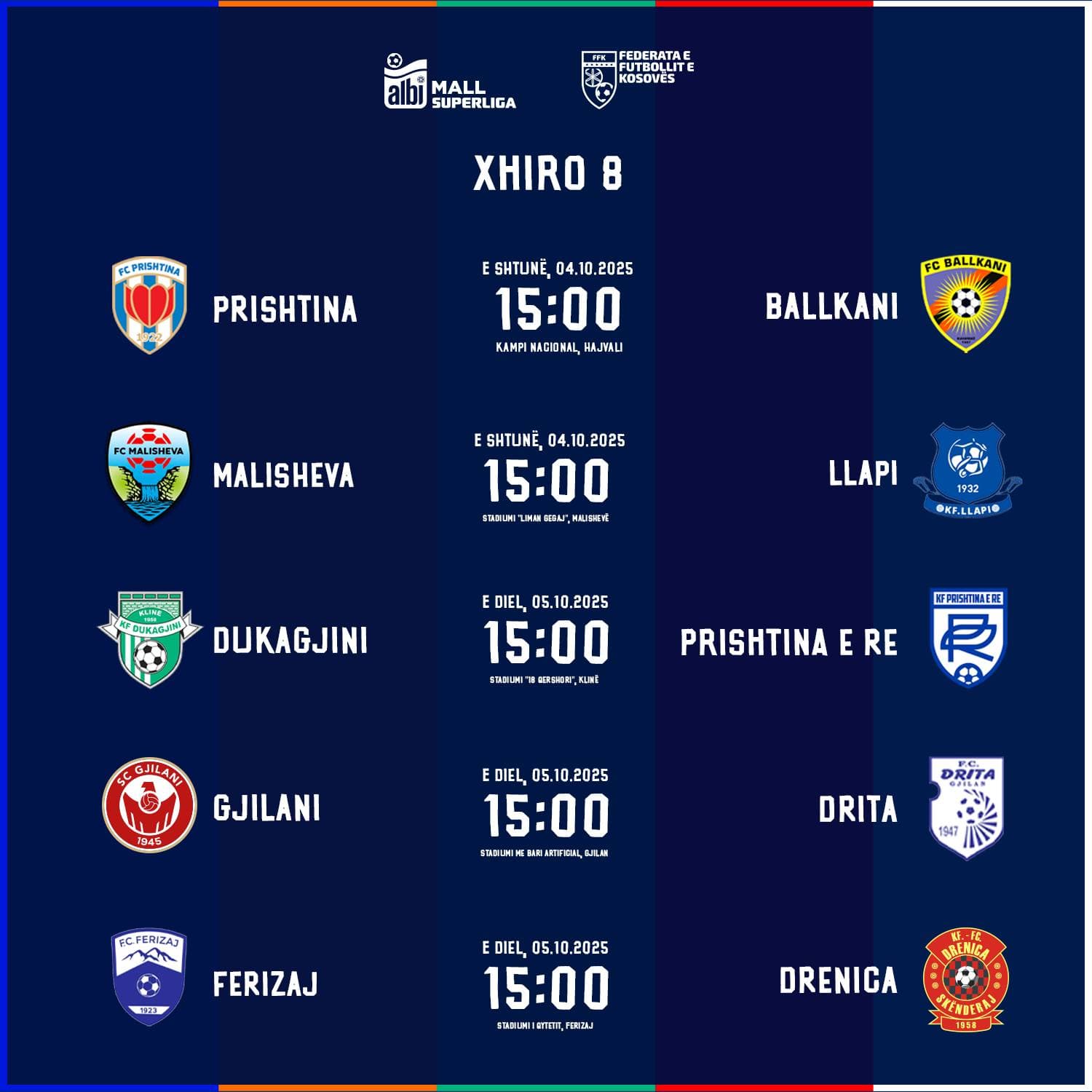 FFK publikon orarin e Superligës në xhiron e tetë