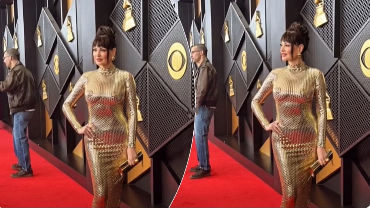 Bleona tërheq vëmendjen në tapetin e kuq të Grammy Awards me një fustan ari