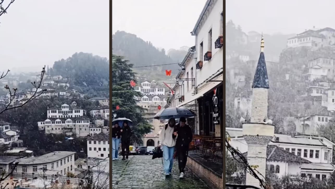 Rama publikon pamje me dëborë nga Gjirokastra