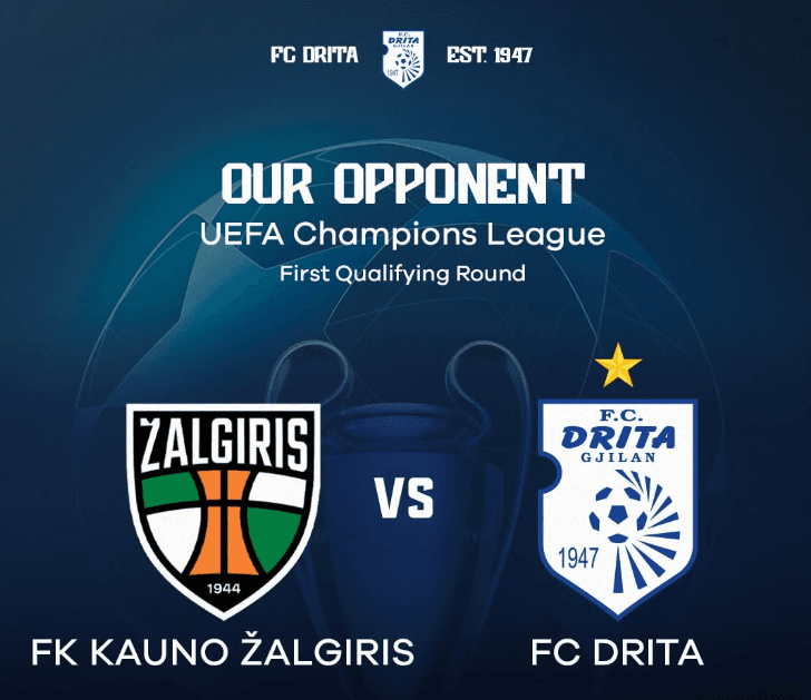 Drita mëson kundërshtarin në Ligën e Kampionëve, përballje me Kauno Zalgiris në raundin e parë