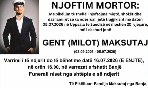 Nesër varroset Gent Maksutaj, 20-vjeçari nga Kosova që u vra në Suedi