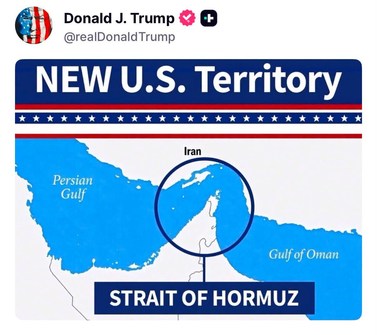 Trump poston një foto të Ngushticës së Hormuzit: Territori i ri i ShBA-së