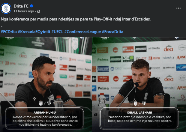 Drita synon hap të madh drejt fazës së ligës, sonte përballë Inter Escaldes