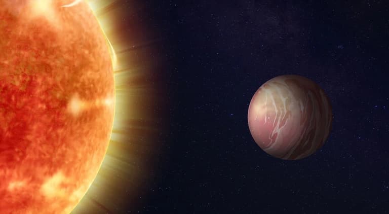 Ilustrim i ekzoplanetit TOI-561 b me sipërfaqe të mbuluar nga lavë dhe re minerale reflektuese