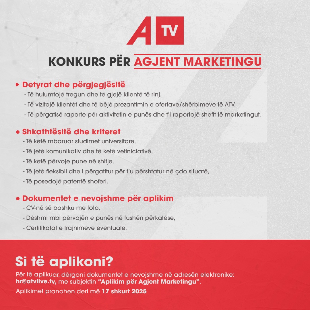 konkurs per agjent marketingu ne atv