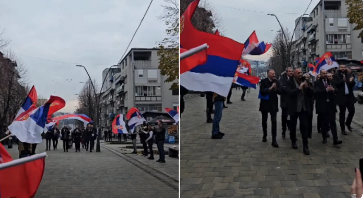Festime me brohoritje dhe flamuj serbë në Mitrovicën Veriore pas betimit të kryetarit të ri