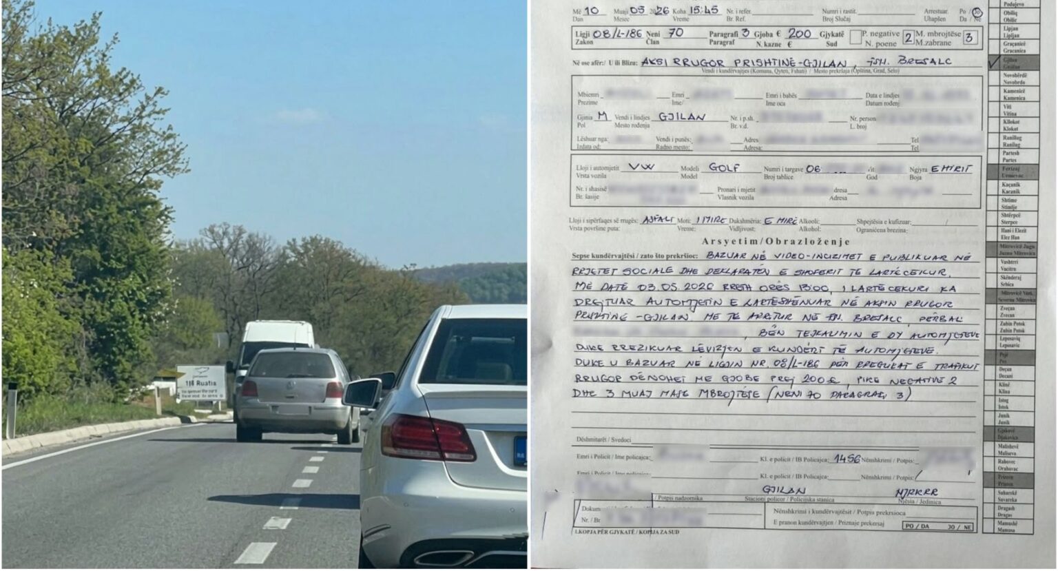 Gjilan  Tejkaloi në vijë të plotë  policia gjobit shoferin me 200 euro  ia merr edhe lejën për tre muaj