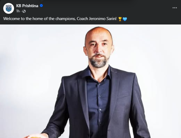 KB Prishtina zyrtarizon Jeronimo Šarin  rikthim me objektiva të mëdha